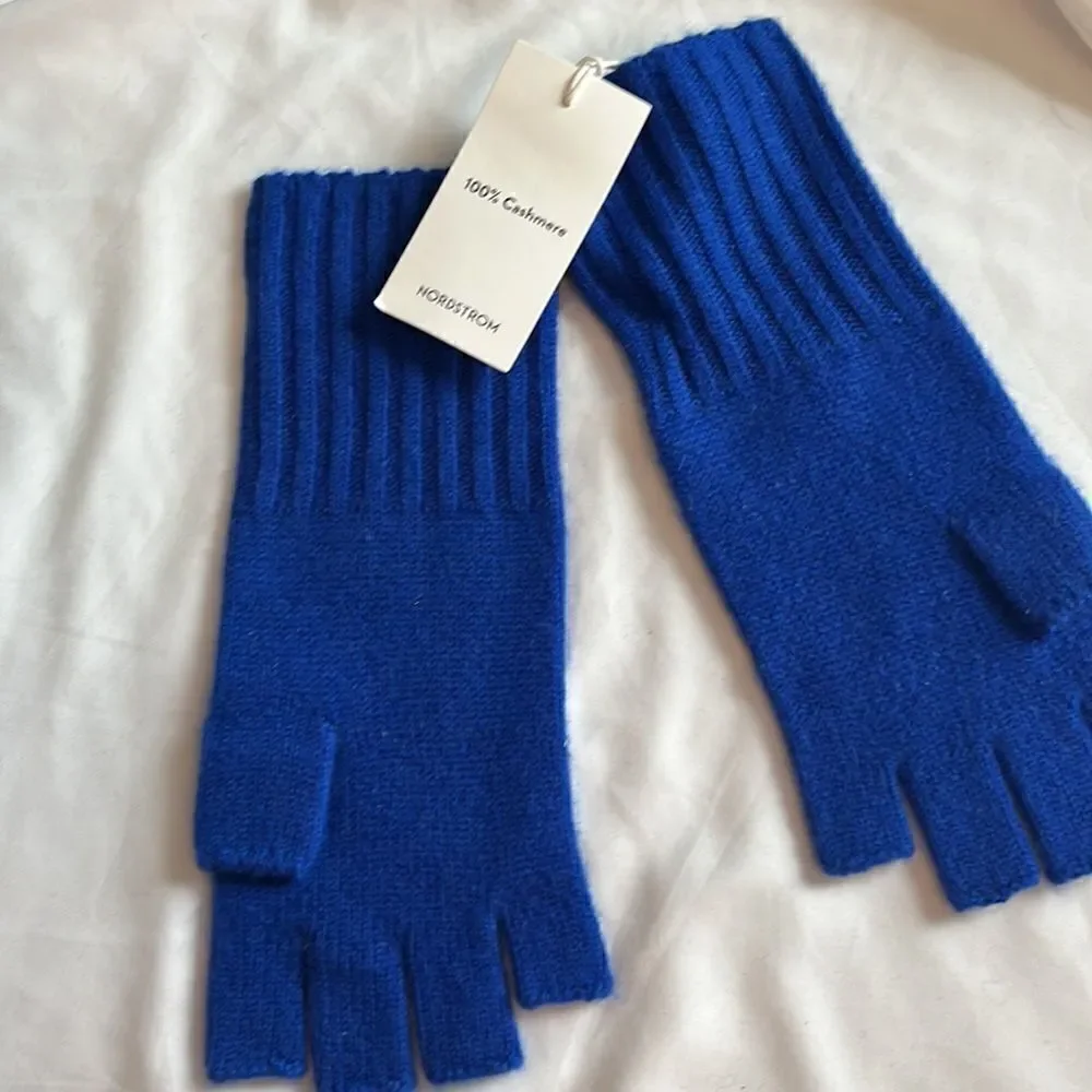 NORDSTROM WOMENS CASHMERE FINGERLESS GLOVES BLUE ONE SIZE NWT